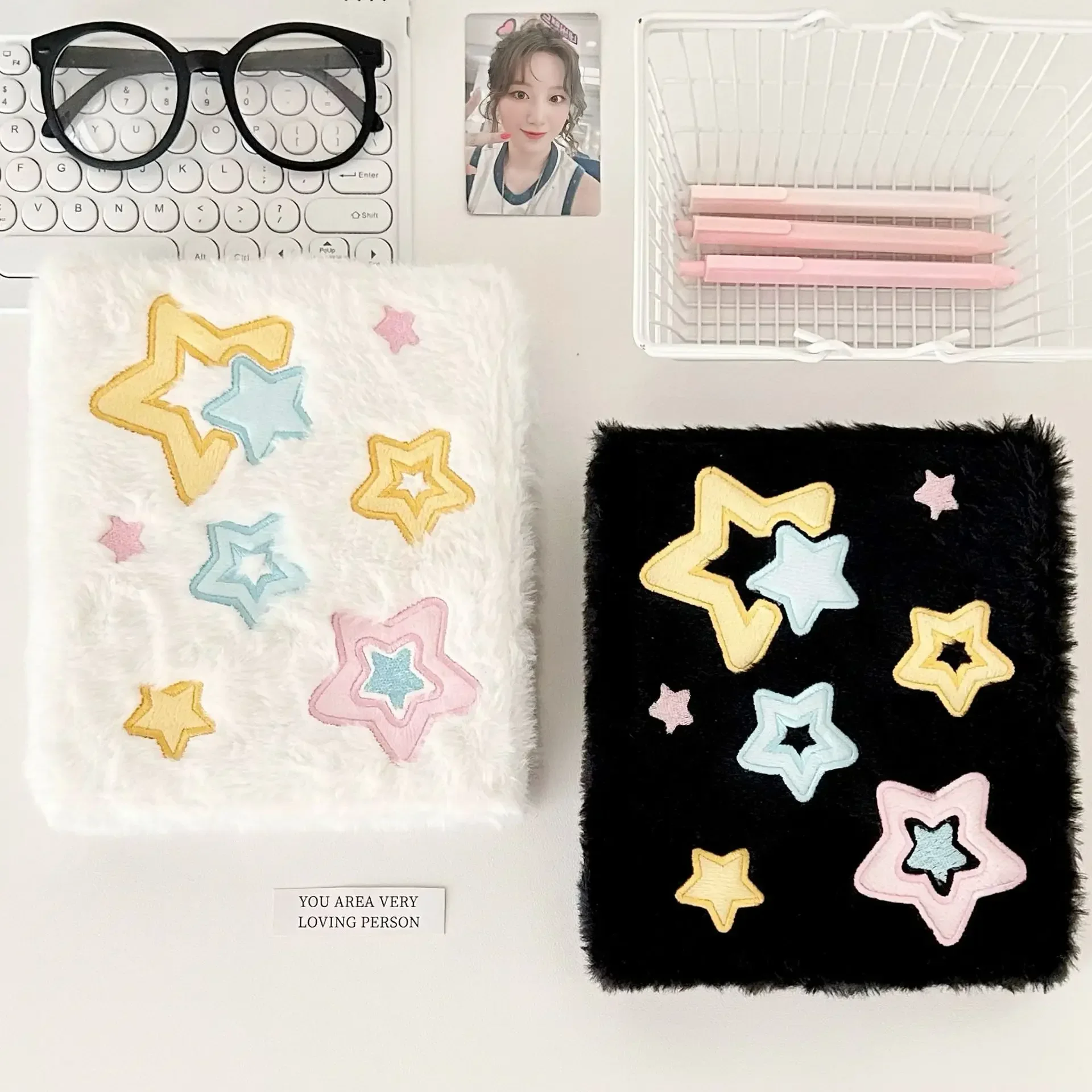 Y2K Style Star Embroidery Binder Album With 10pcs Sleeves Soft Plush Postcards Collect Book Kpop Album