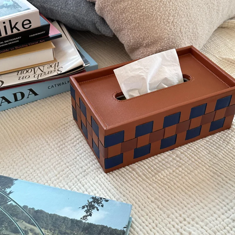 Luxury Tissue Boxes Checkerboard Grid Napkin Holder Modern Tissue Case Design Storage Boxes Table Decoration Home Accessories