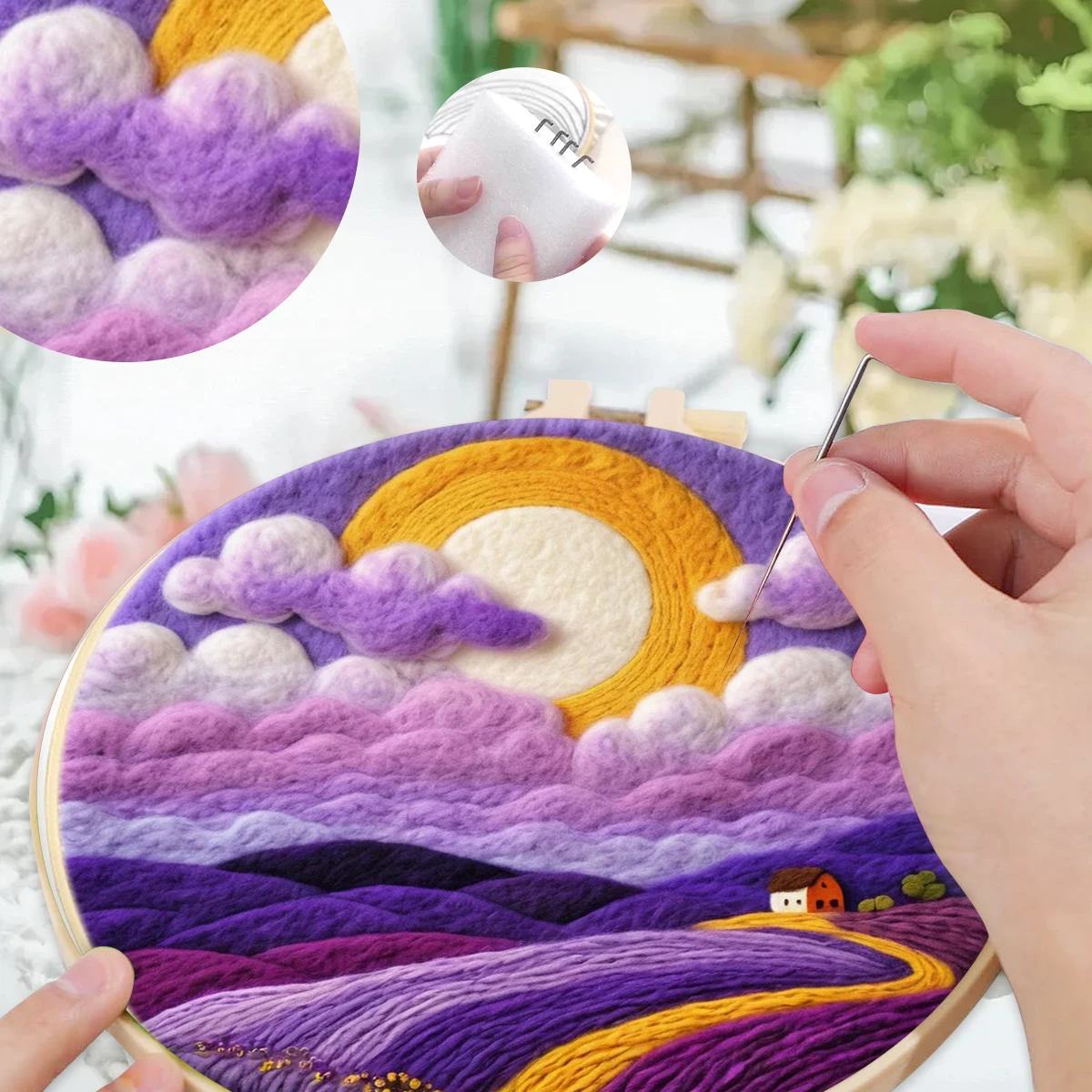 

SDOYUNO Wool Felt Painting Kit Wool Felting Tools Felting Kits For Beginners Landscape Wool For Knitting Cross Stitch Handmade
