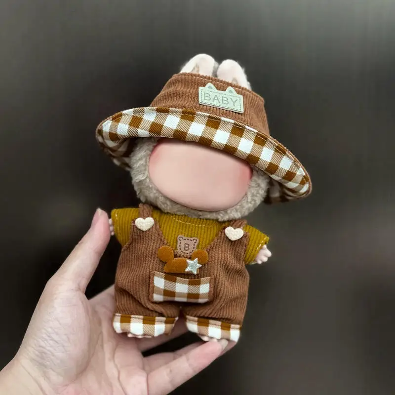 Conjunto universal de roupa de boneca Labubu - moletom com capuz e calças de brinquedo de pelúcia de 17 cm, acessórios de lazer