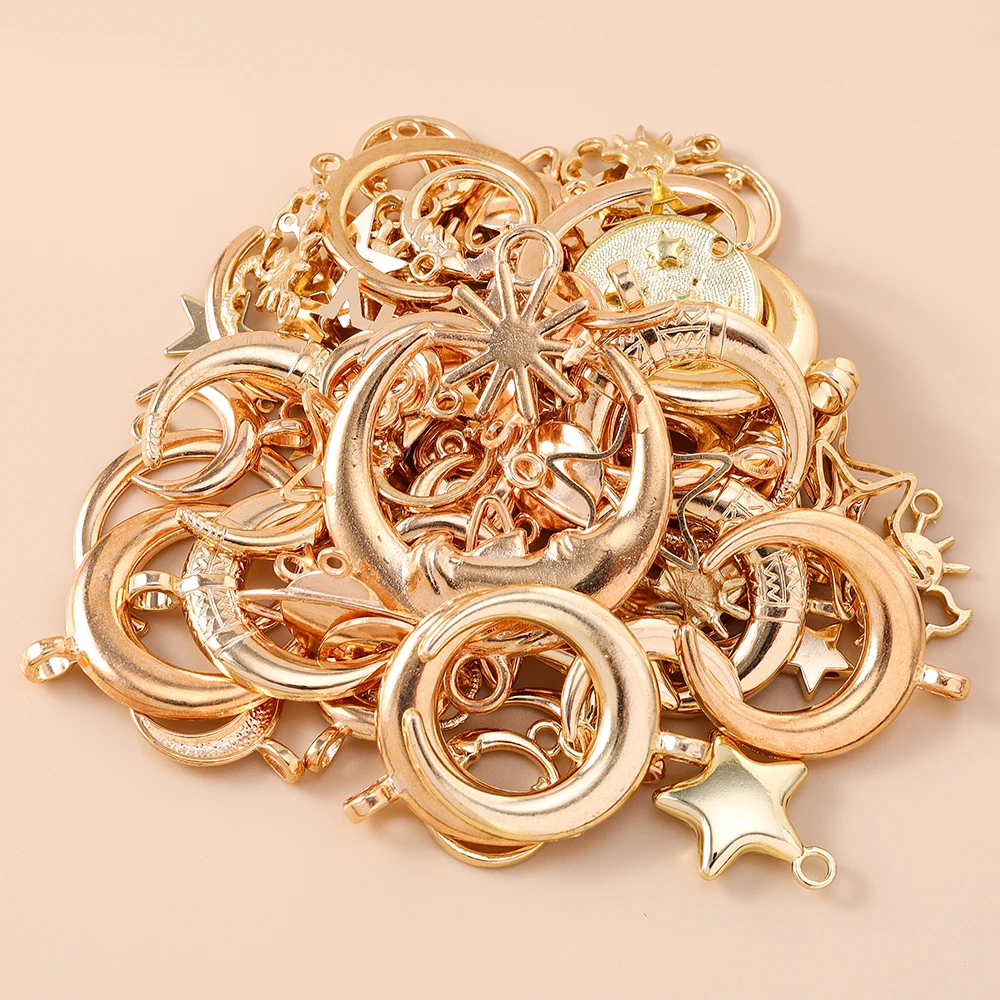 Leslie 10 Stück Gold Silber Farbe Metall Sonne Mond Stern Anhänger Legierung Charms DIY Schmuckherstellung Halsketten Armband Handarbeit Handwerk – Detail 7