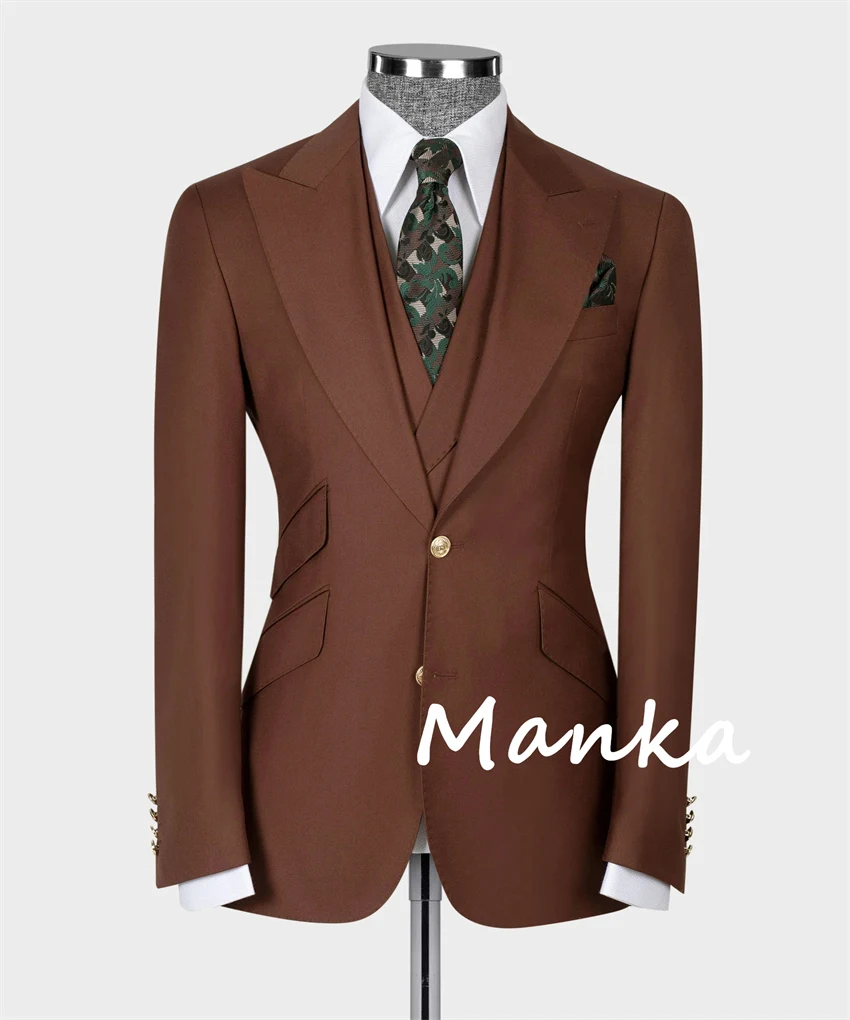 Schokolade Herren anzüge für Hochzeit Bräutigam tragen Slim Fit 3 Stück Blazer Weste Hosen formelle Business Office Party männlichen Anzug