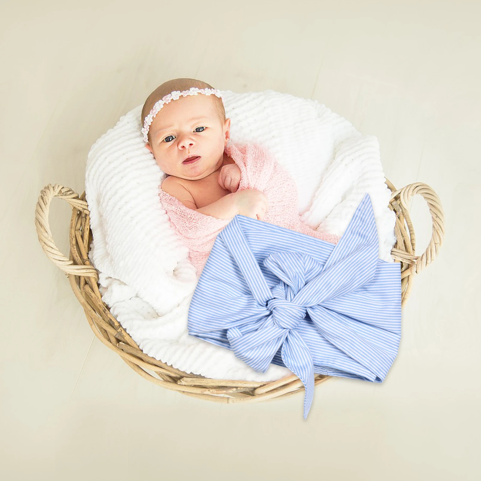 Selimut Bedong Bayi Baru Lahir dengan Pita Dekoratif Lembut, Alat Peraga Fotografi Bayi Perempuan, Hangat dan Nyaman untuk Perjalanan dan di Rumah, Bahan Katun
