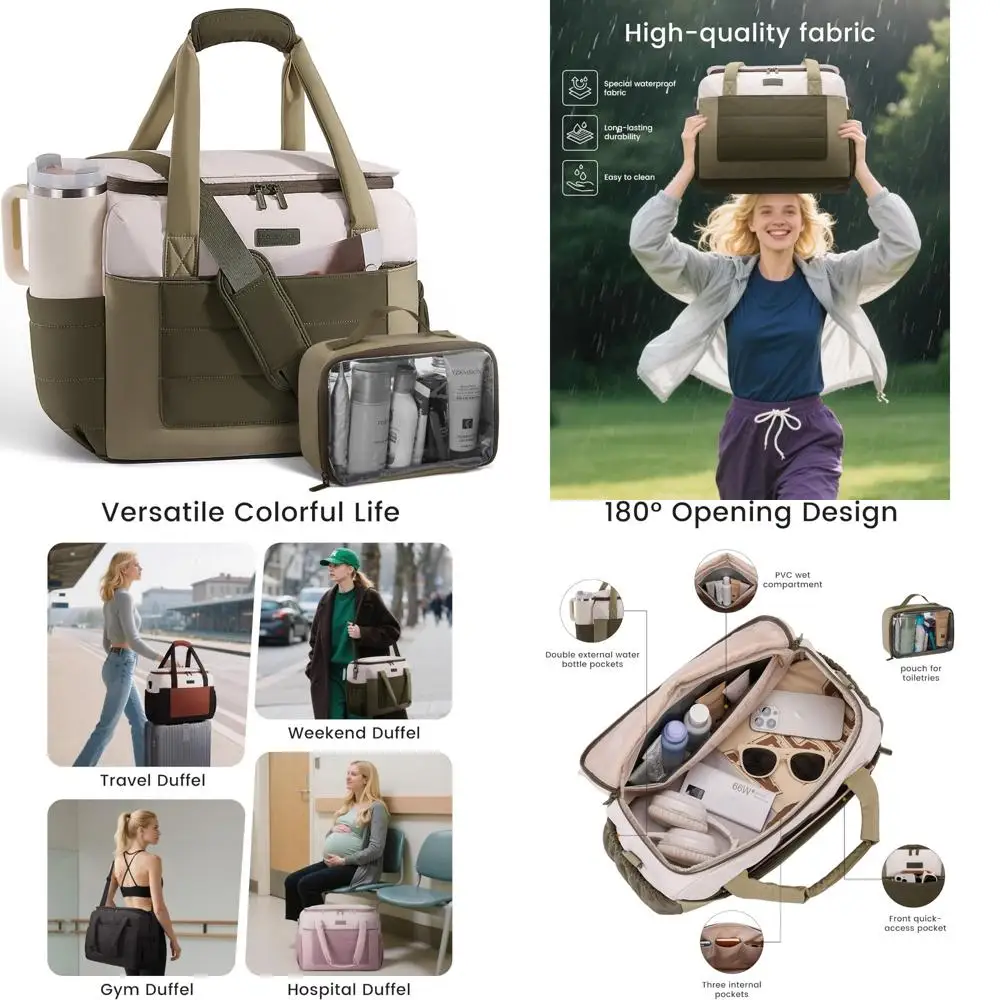 حقيبة دفل نسائية مقاومة للماء للسفر، حقيبة رياضية محمولة مع جيب مبلل، حقيبة عطلة نهاية الأسبوع بين عشية وضحاها للمغامرة #1