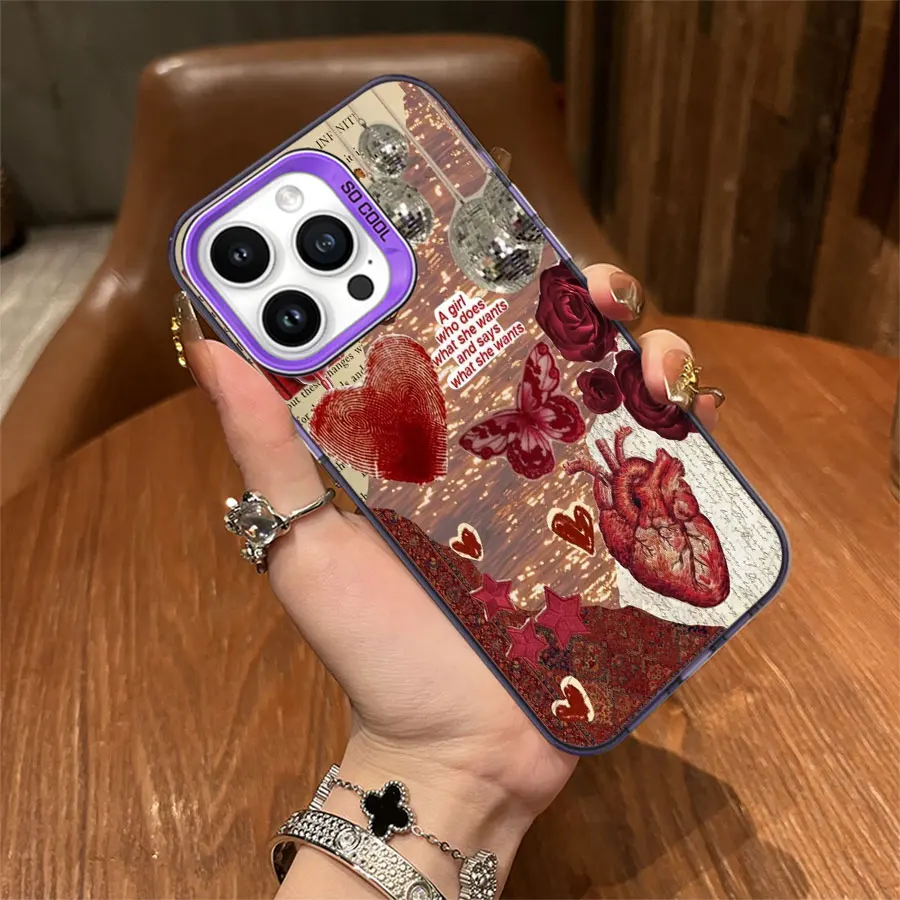 Telefono con impronta digitale cuore farfalla rossa per iPhone da 17 a 11 Pro Max Plus