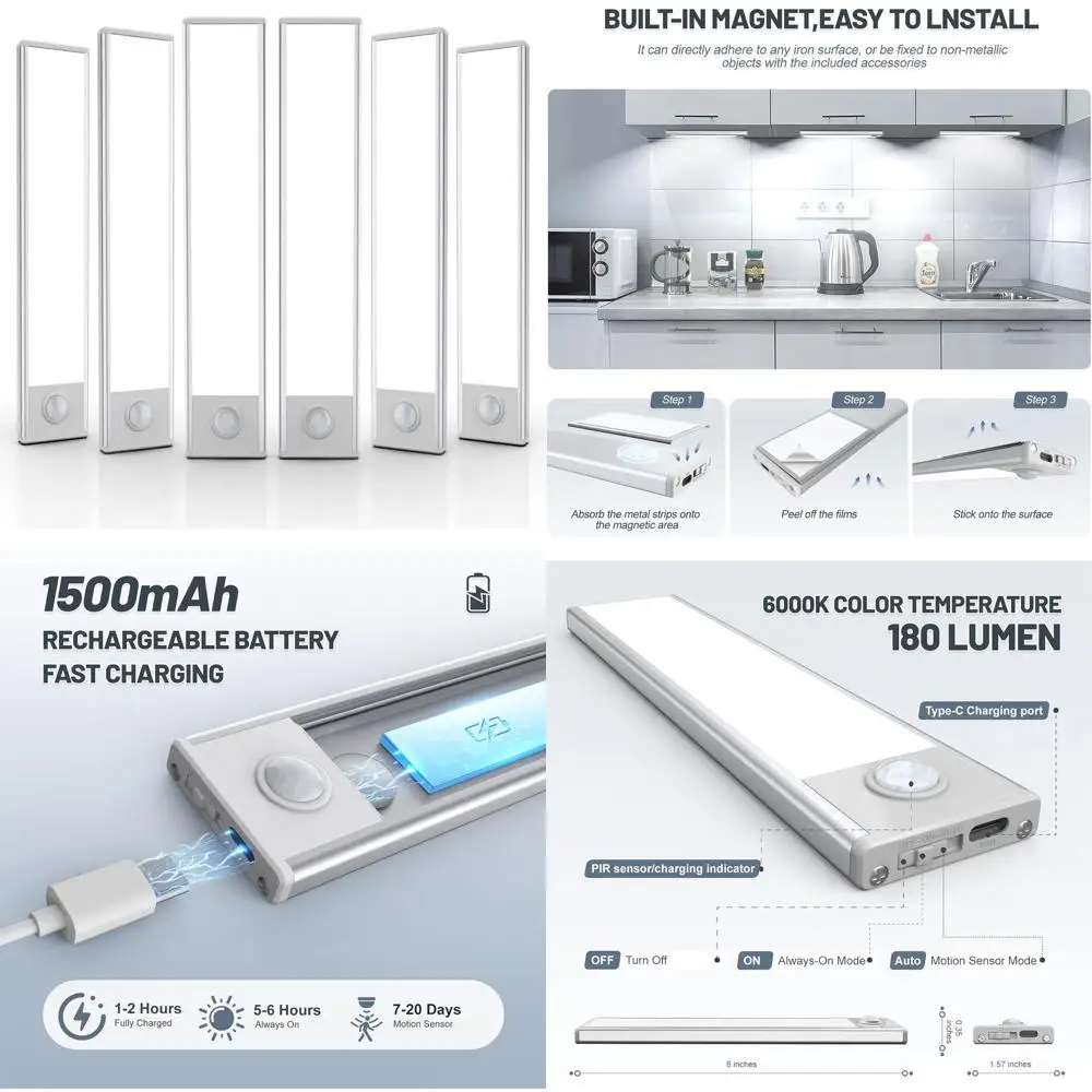 

Wireless 32 LED Motion Sensor Under Cabinet Light, Rechargeable Magnetic LED Lights for Kitchen, Closet, Wardrobe, and Hallway