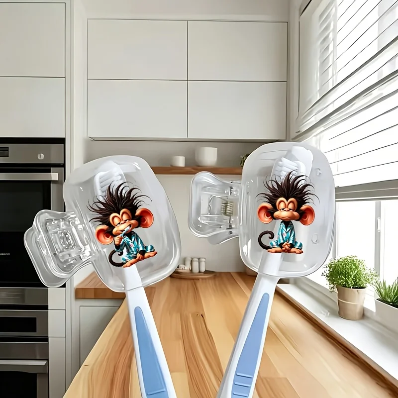 2pcs Big-Eared Fluffy Monkey in Striped Pajamas Toothbrush Case Ideal for Home Organization Travel Essentials Dormitory Use