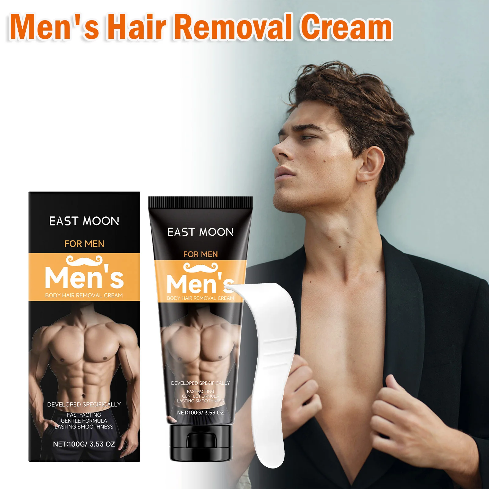 Men's Hair Removal Cream with Scraper Gently Painless Soothing Fast Acting Depilatory for Body Chest Back Legs Underarms