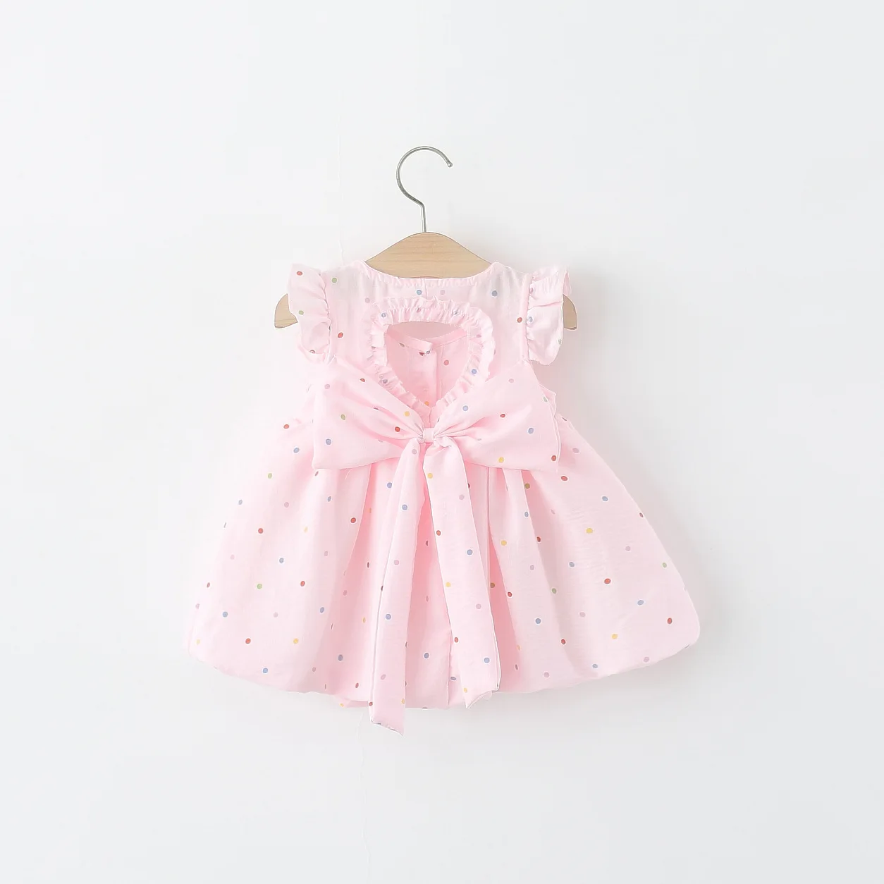 0-4Y Baby Girl Dress Colorful Button Bow Polka Dot Sleeveless Dress Girls Summer Dress for Birthday Party
