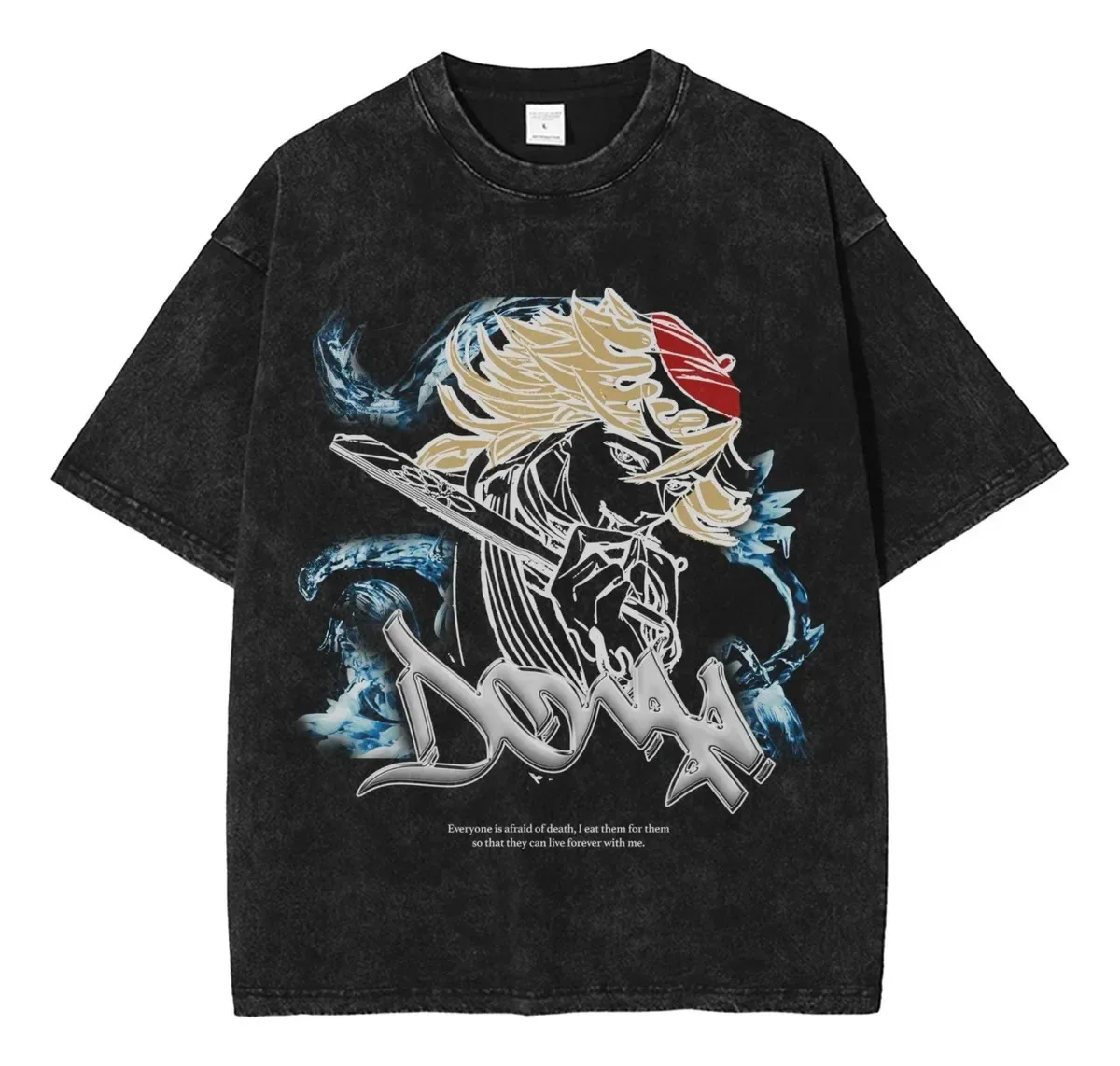 Camiseta gráfica de filmes de anime com sangue quente lavada, manga japonesa de grandes dimensões, estampada, manga curta, rua, y2k, algodão pesado, macio