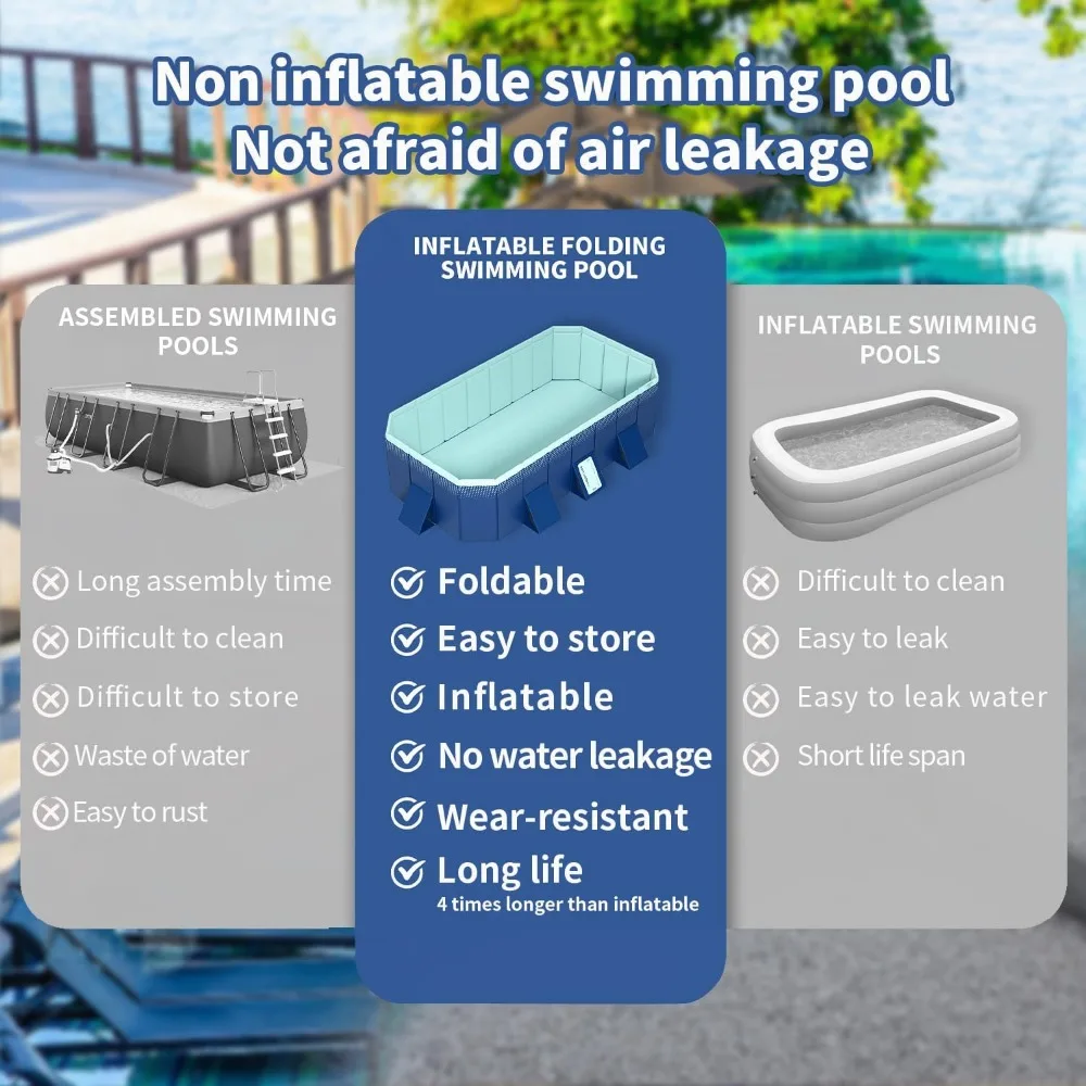 Foldable Non-Inflatable Kids' and Adults' Outdoor Swimming Pool - Hard Plastic Shell, Kid Pool for Backyard Dog Pools