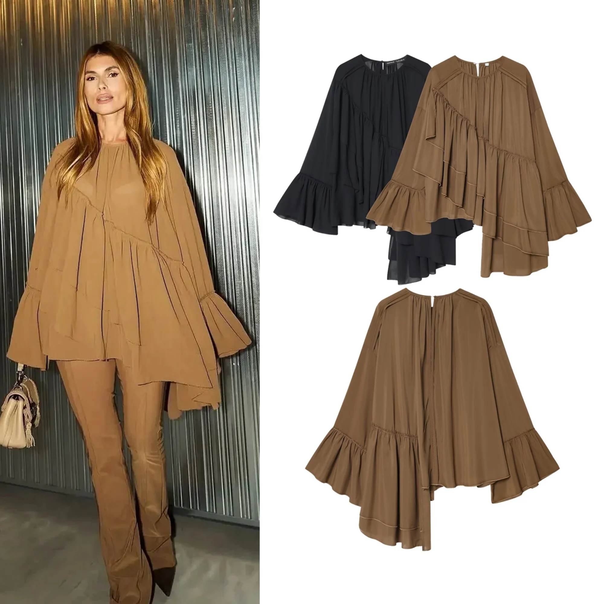 

Women Solid Blouse Chiffon Ruffle Casual Shirt Tops Female Long Sleeve Blouses Spring Autumn New Lady Elegant Blouses Streetwear