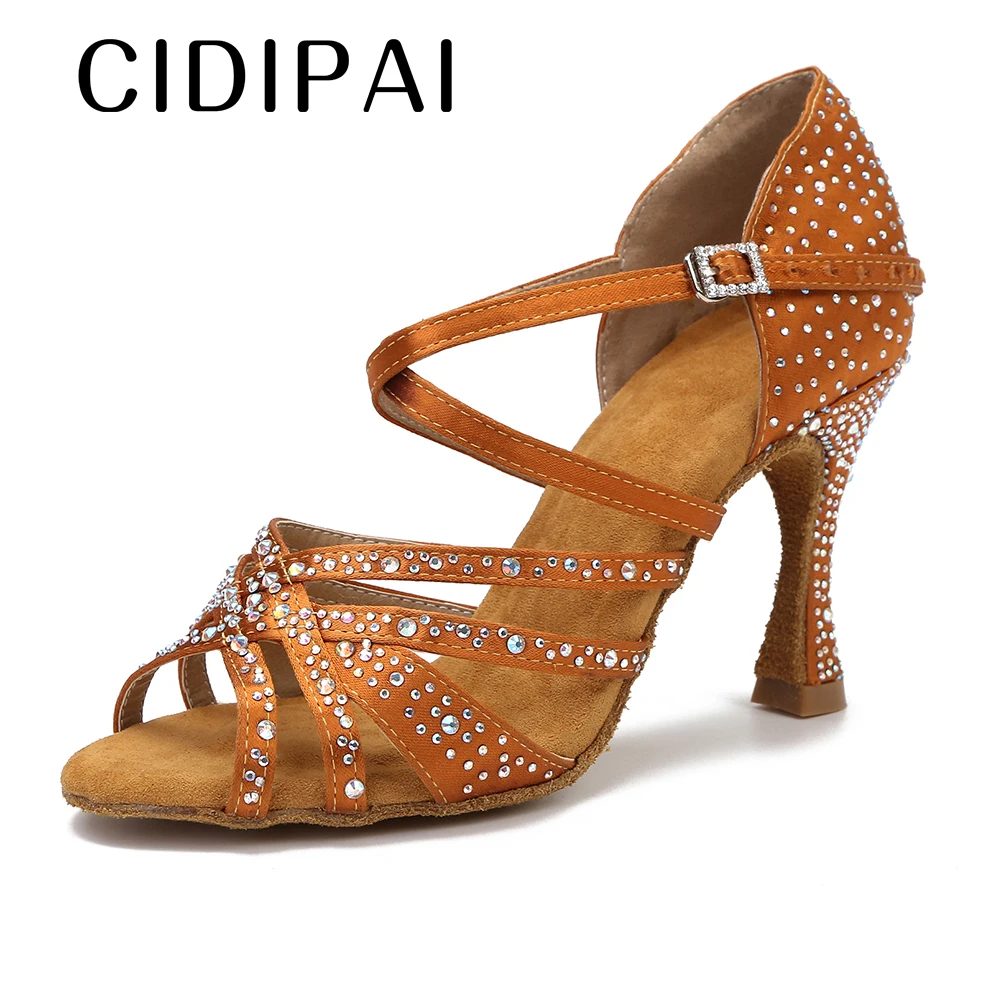 CIDIPAI-Chaussures de brevLatine en Satin pour Femme, Talons Hauts, Sandales de ix, Spectacle de Salsa, Salle de Bal, Violet, Marron, Noir