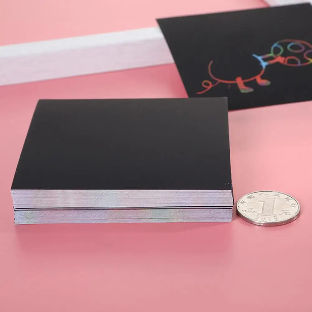 Scratch Paper colorido com 2 stylus de madeira, moldes de animais, DIY Draw, pintura brinquedos, estudantes suprimentos, crianças, crianças, 100pcs