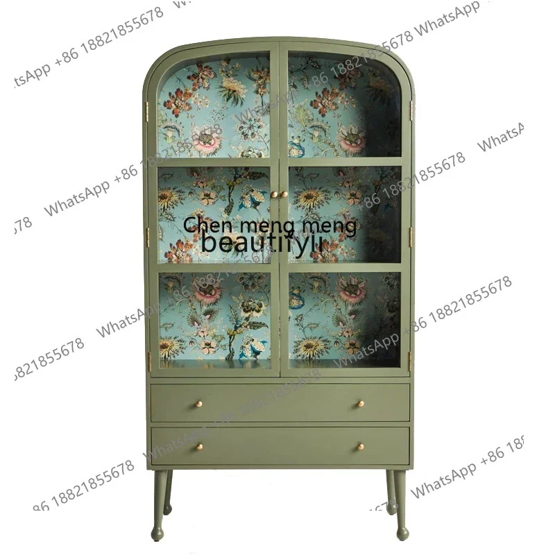 

xx1French retro, glass dining side, American double door, storage, wine cabinet entrance, decorative cabinet
