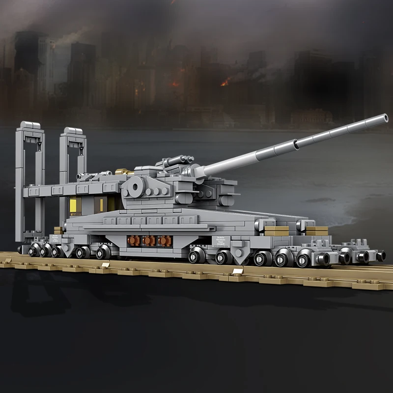 NEW WW2 Railway Gun Building Blocks Military Cannon MOC Bricks Model Army Weapon Tank Children Toys Adult Kid Boy Christmas Gift