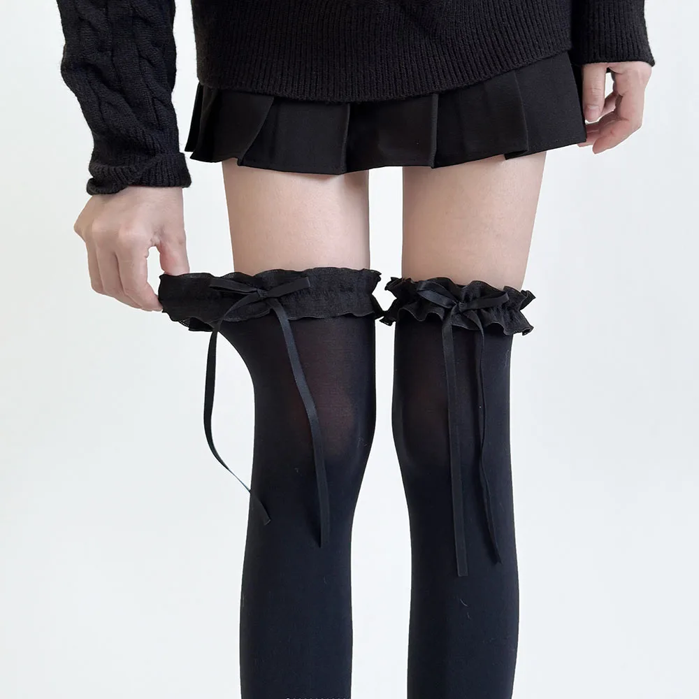 Sexy süße weiche Oberschenkelstrümpfe im JK-Lolita-Stil für Mädchen, lange Socken, Strümpfe im japanischen Stil, Spitze, Schleife, Kniestrümpfe