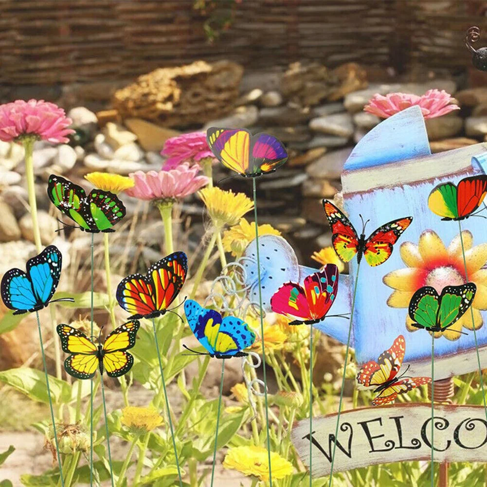 50pcs Butterflies Garden Yard Simulation Butterflies Ornaments Outdoor Flower Pot Potted Plant Decoration Wedding Walkway