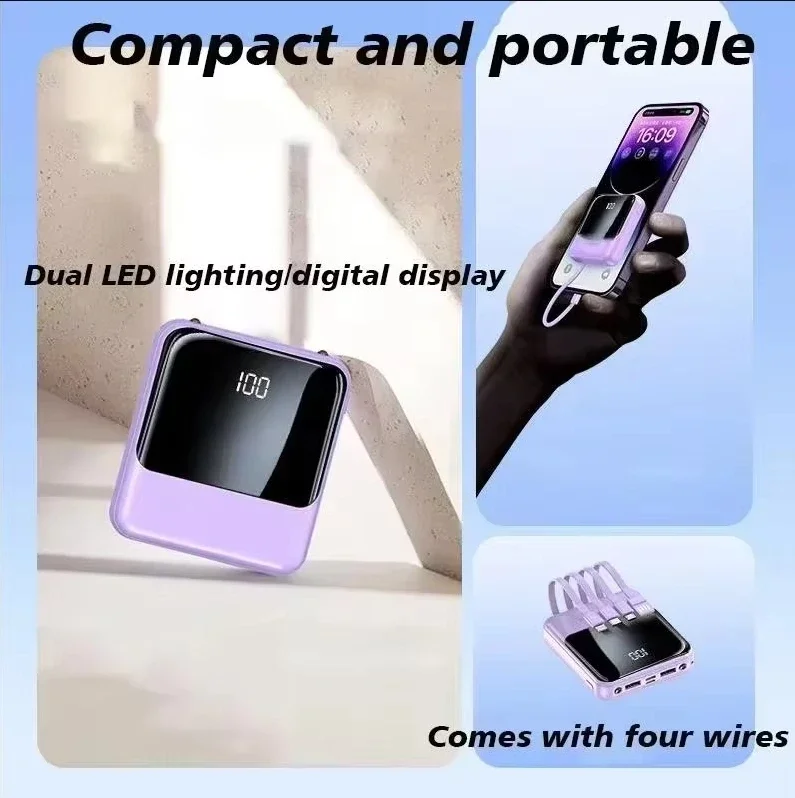 New 20000mAh Fast Charging, Built-in 4-port External Charger, Portable Power Bank with LED Light, Suitable for Samsung, IPhone