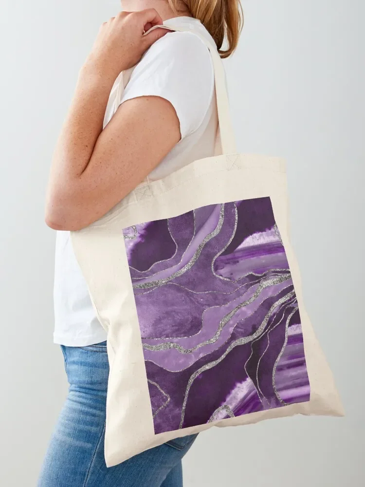 Purple Marble Agate Silver Glam #1 (Photo of Glitter Only - Not Reflective) Tote Bag Canvas bag supermarket folding bag