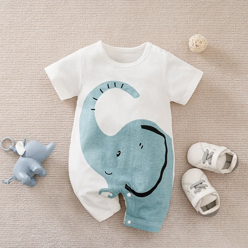 Baby Boys girls Romper Newborn 0-18 months White Lovely Elephant Short Sleeves Bodysuit Fashion Infant Summer Casual Jumpsuit