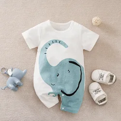 Baby Boys girls Romper Newborn 0-18 months White Lovely Elephant Short Sleeves Bodysuit Fashion Infant Summer Casual Jumpsuit