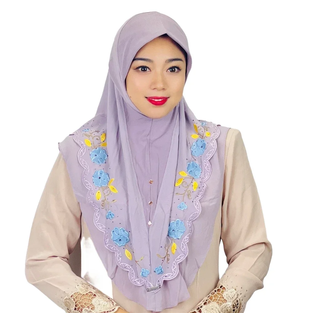 Muslim Double Layer Embroidery Hijab for Muslim Islamic Scarf Arab Shawls Malaysia Style Wear Directly Instant Amira Headscarf