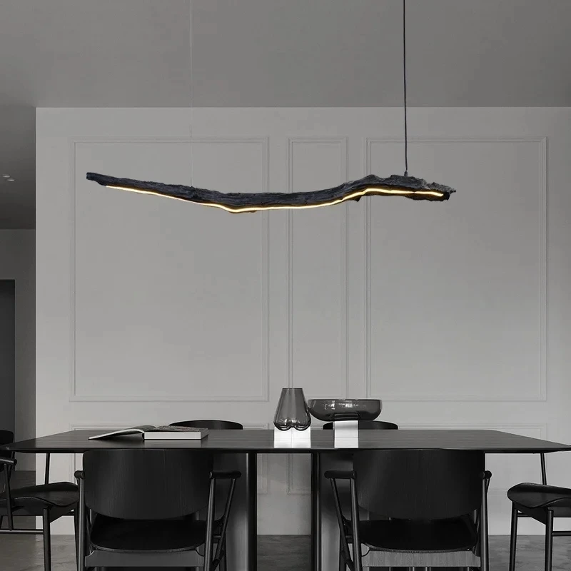 Dining Room Black Long Chandelier Modern LED Linear Lamp Designer Black Pendant lamp Office Cafe Kitchen Island Hanging Light