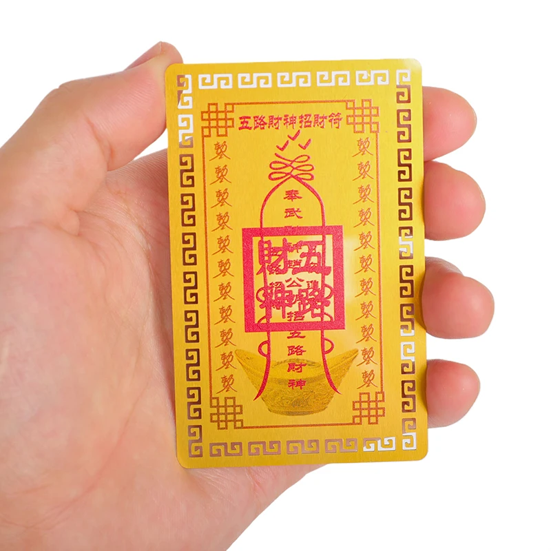 Tarjeta de amuletos de Buda de Dios de la riqueza de cobre Feng Shui chino para negocios, tesoro de Fortuna de cinco vías, decoración del hogar de la suerte