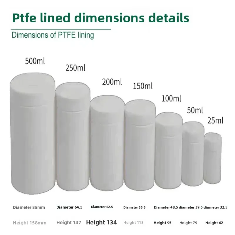 1pc 25ml 50ml 100ml 150ml 200ml 250ml PTFE chamber for Autoclave Hydrothermal Synthesis Reactor Kettle vessel great deal