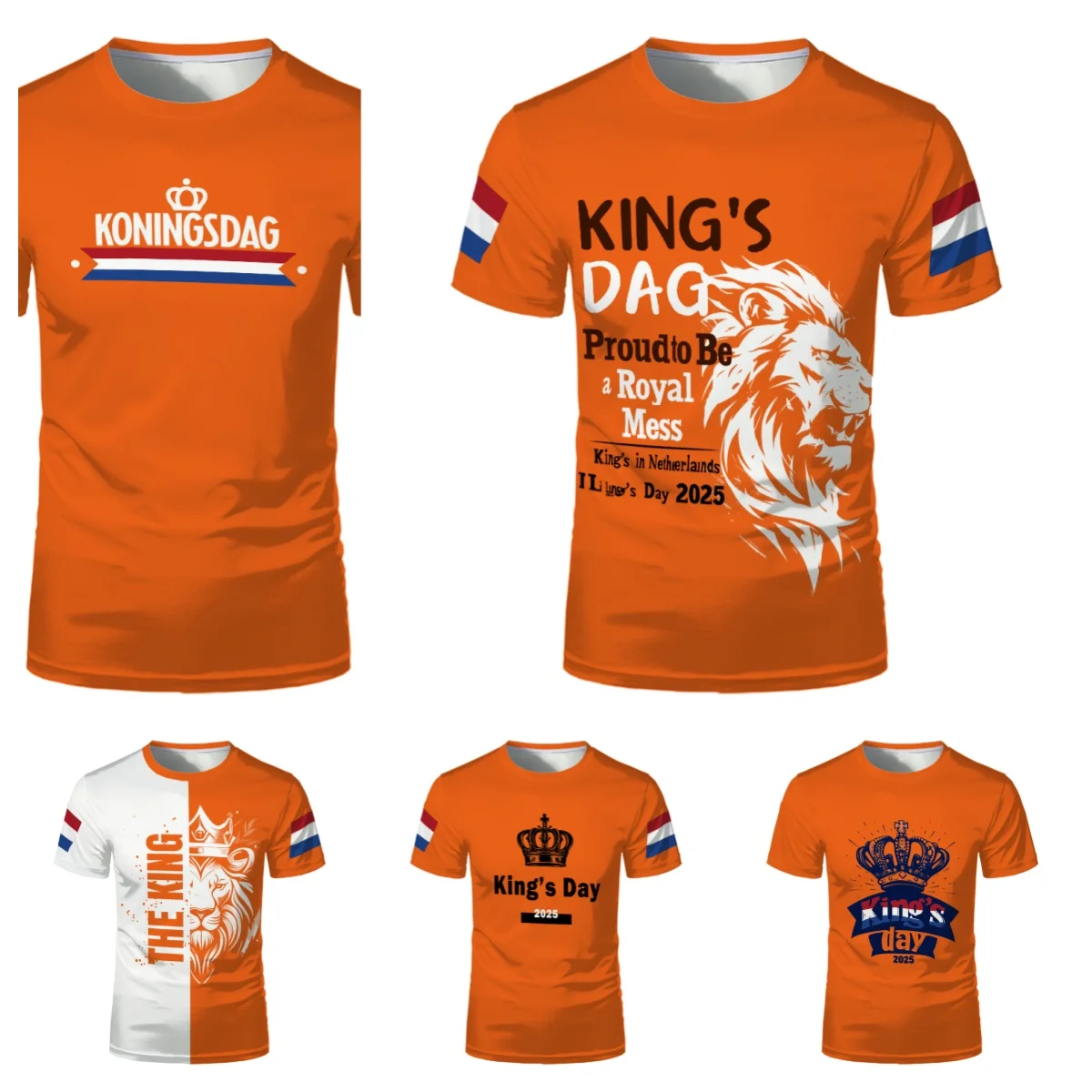 Dutch King's Day Orange Clothing Pattern T-shirt with Dutch Flag Image Leisure Sports Fashion Trend Men and Women Oversized