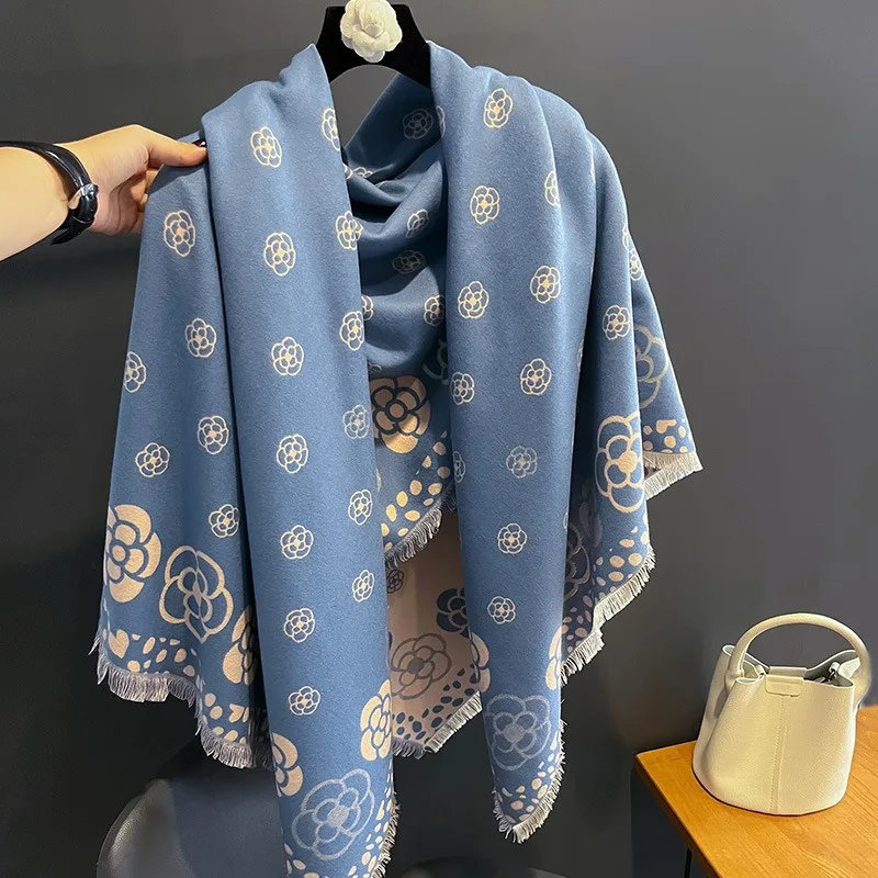 

European and American style camellia square scarf women130x130Double-sided faux cashmere thickened warm shawl scarf