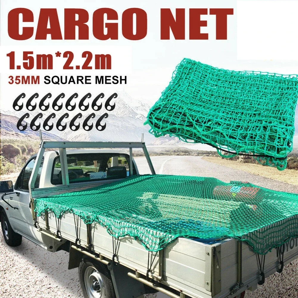 Cargo Net for Truck and For Trailer with 15 Hooks and Elastic Rope Heavy Duty Design to Secure Cargo during Transport