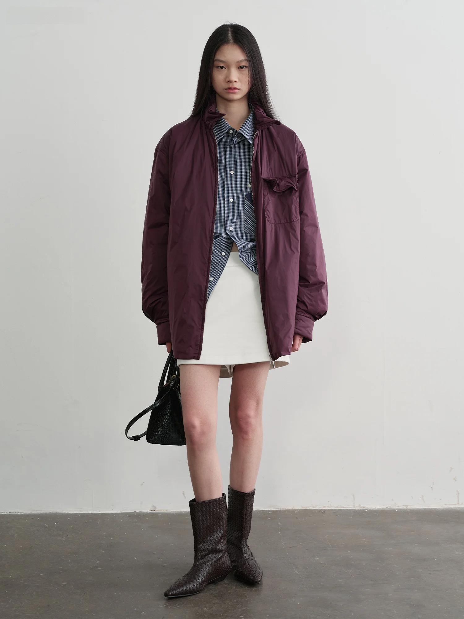 

KUCO Simple Texture Woolen Thiened Cotton Inter Iron Wire irt Jaet Loose Fit Long Sve Zipper Closure Women's...