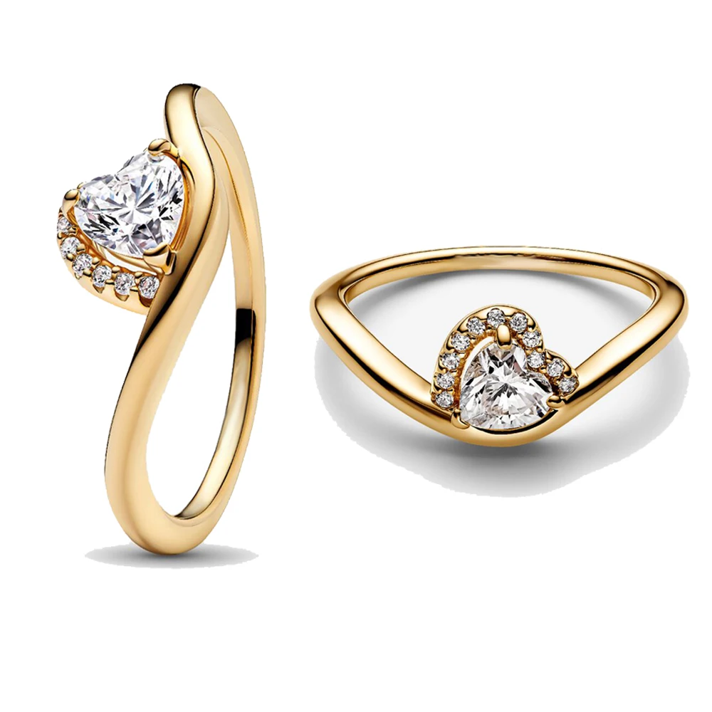 

Selling 925 Sterling Silver Gold Heart-Shaped Zircon Temperament Ring Fit For Original Exquisite Women's Jewelry Engagement Gift