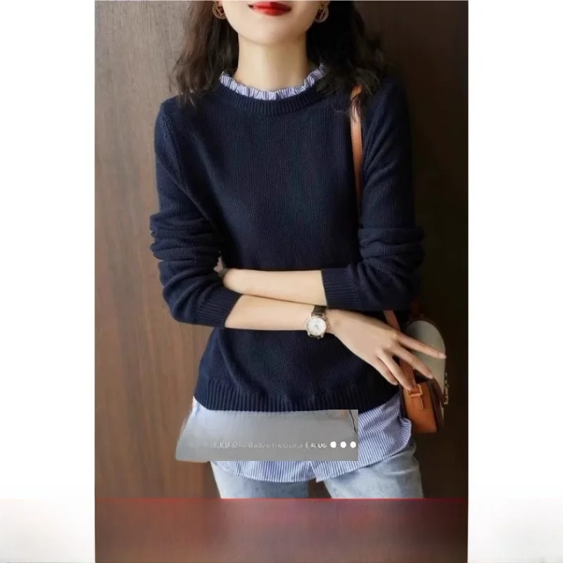 

Симпатичная женская толстовка с воротником-стойкой, длинная футболка све, дизайн с деревянными ушками, осенняя мода, цельный образец одежды