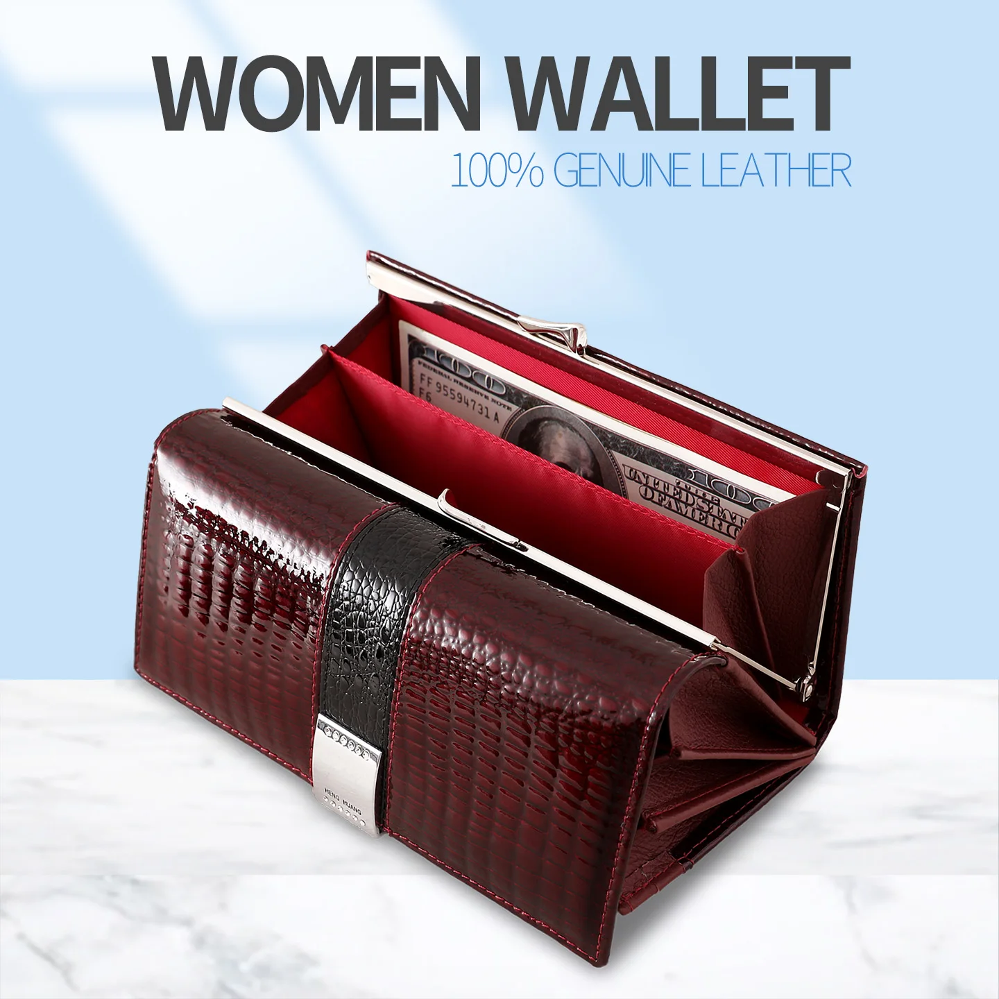 Free Gift 2026 New Diamonds Women's Patent Leather Wallet Long Fashion Patchwork Money Bag Ladies Purse Card Holder AE207-1
