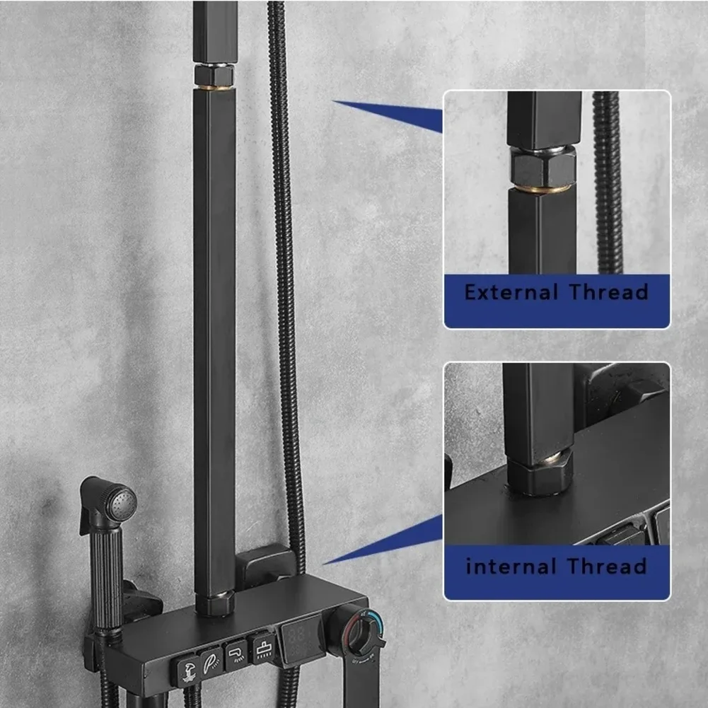 Square Shower Extension Tube 30cm 25mm Interface Stainless Steel Extender Rod For Bathroom Faucet Upgrade Plumbing Fixture