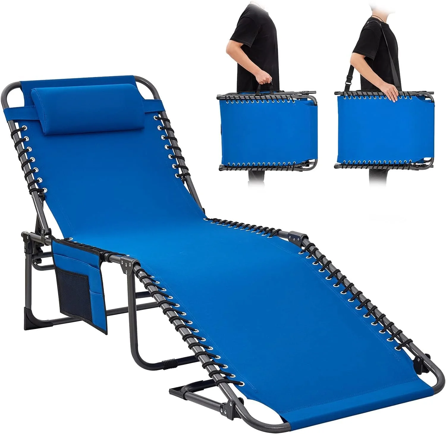 Outdoor Adjustable Tri-fold Chaise Lounge Chair for Patio Beach Sunbathing Tanning Pool Camping