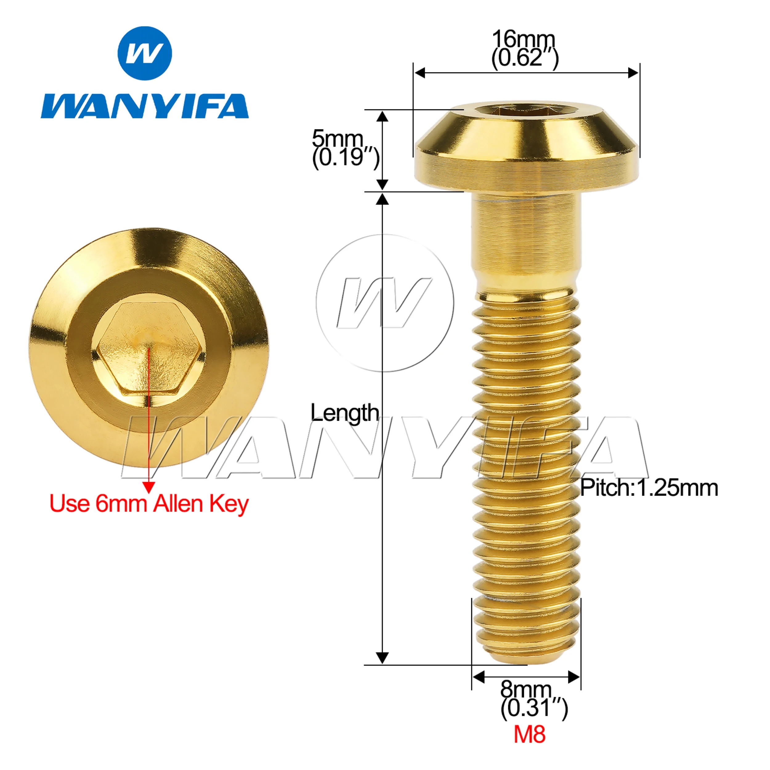 Wanyifa Titanium Ti Bolt M8x15 20 25 30 35 40mm Allen Key Head Screw for Bicycle Motorcycle Brake
