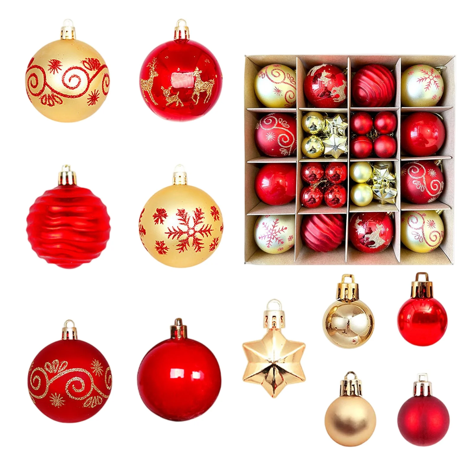 

Christmas 6cm PVC Ball Set 44PCS Red Gold Pattern Design Holiday Festive Tree Decor Unique Xmas Decor Gift Ornament
