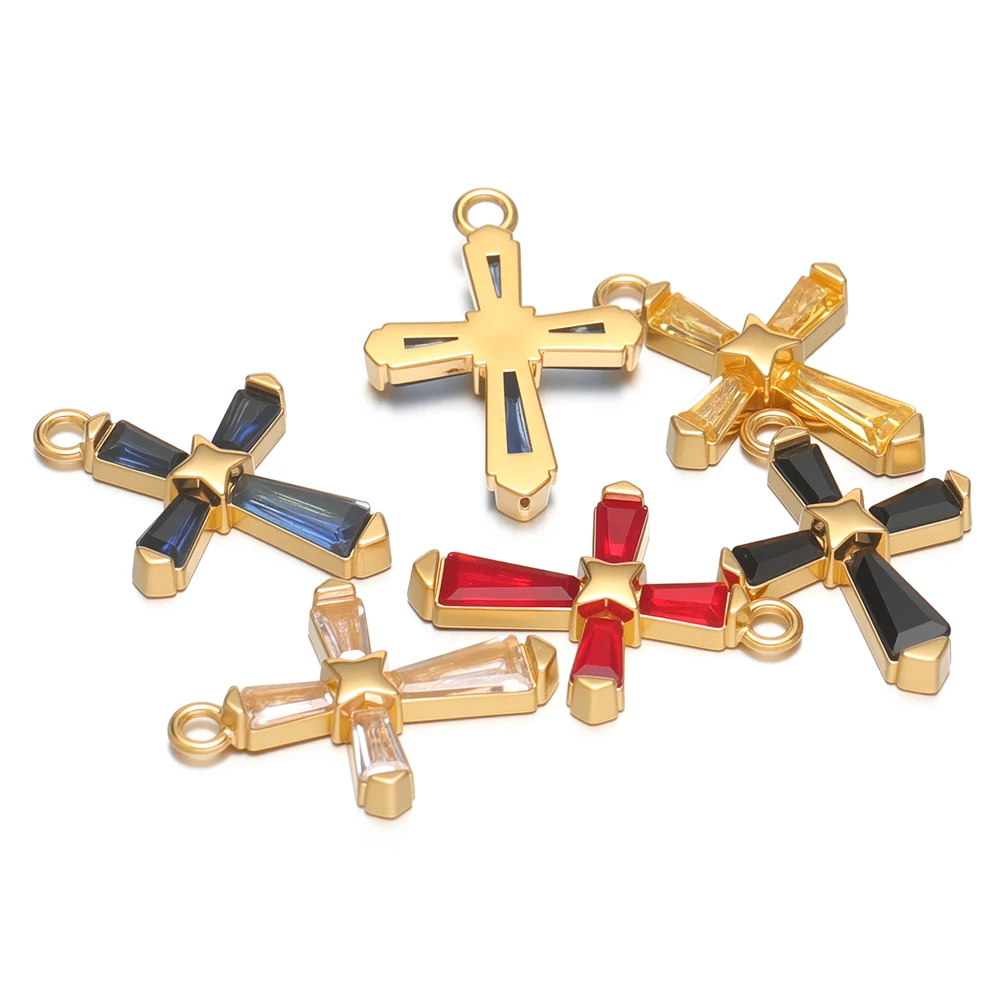4 pendentifs en forme de croix d'épée en acier inoxydable et zircon pour la fabrication de colliers, fournitures pour boucles d'oreilles, accessoires de bijoux DIY