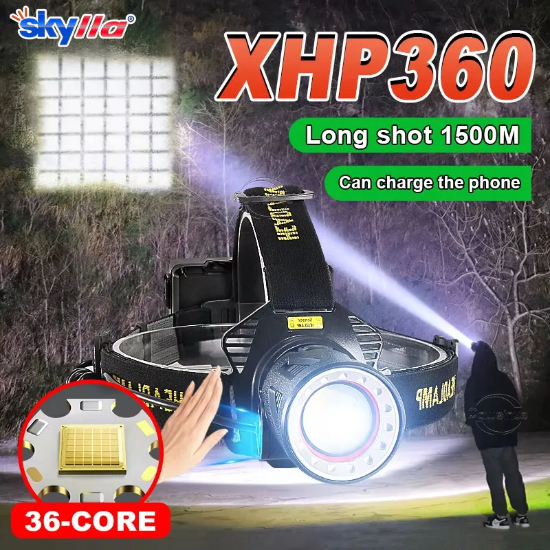 強力な-xhp360-36-コアヘッドランプ懐中電灯-18650-充電式ズームヘッド懐中電灯ハイパワーヘッドランプ釣りヘッドライト