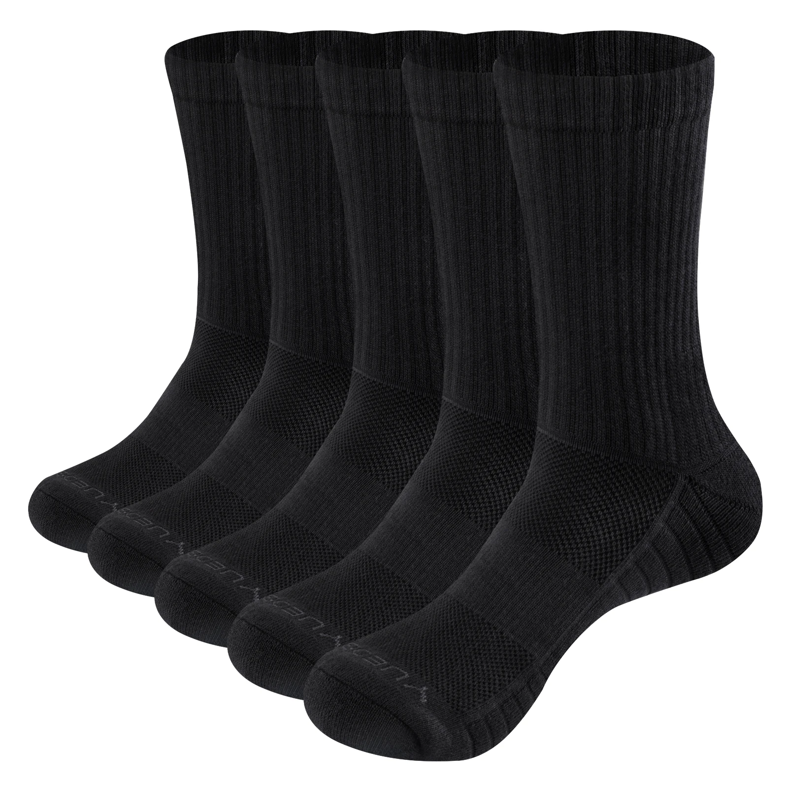 YUEDGE Mens Moisture Wicking Work Boot Socks 5Pairs/Pack Comfort Cotton Cushion Crew Sports Athletic Hiking Socks Size 37-46 EU