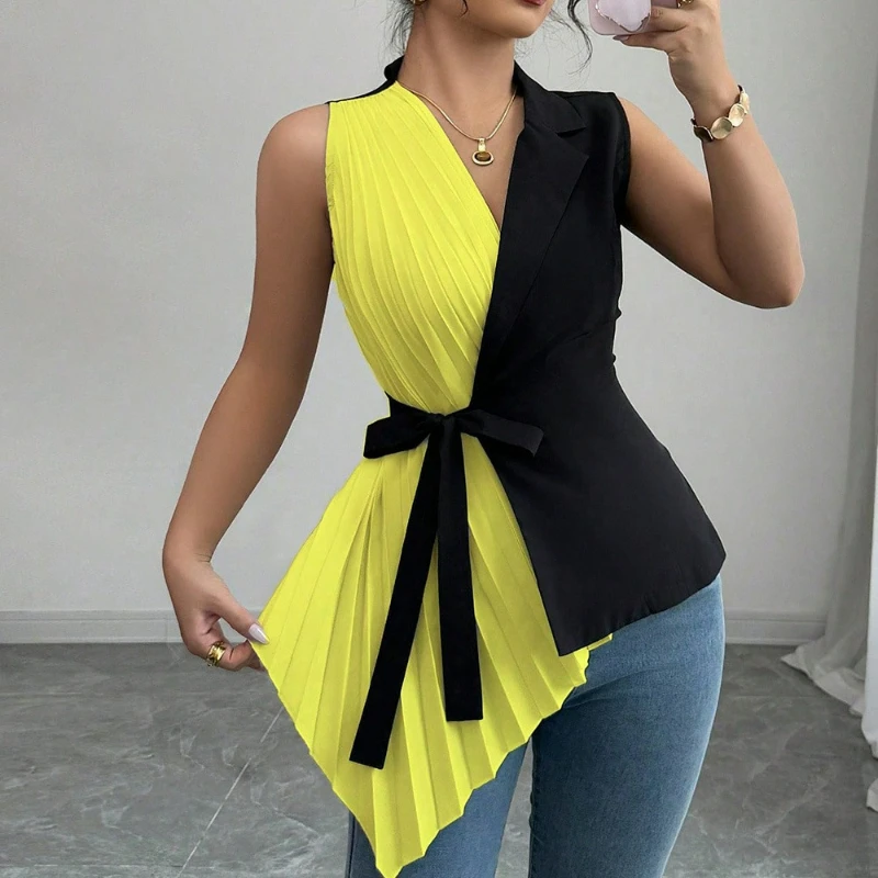 النمط الأوروبي الأمريكي المرأة البدلة الأعلى 2026 صيف جديد عصري أنيق نمط سليم أكمام الخامس الرقبة دعوى البنطال القصير #5