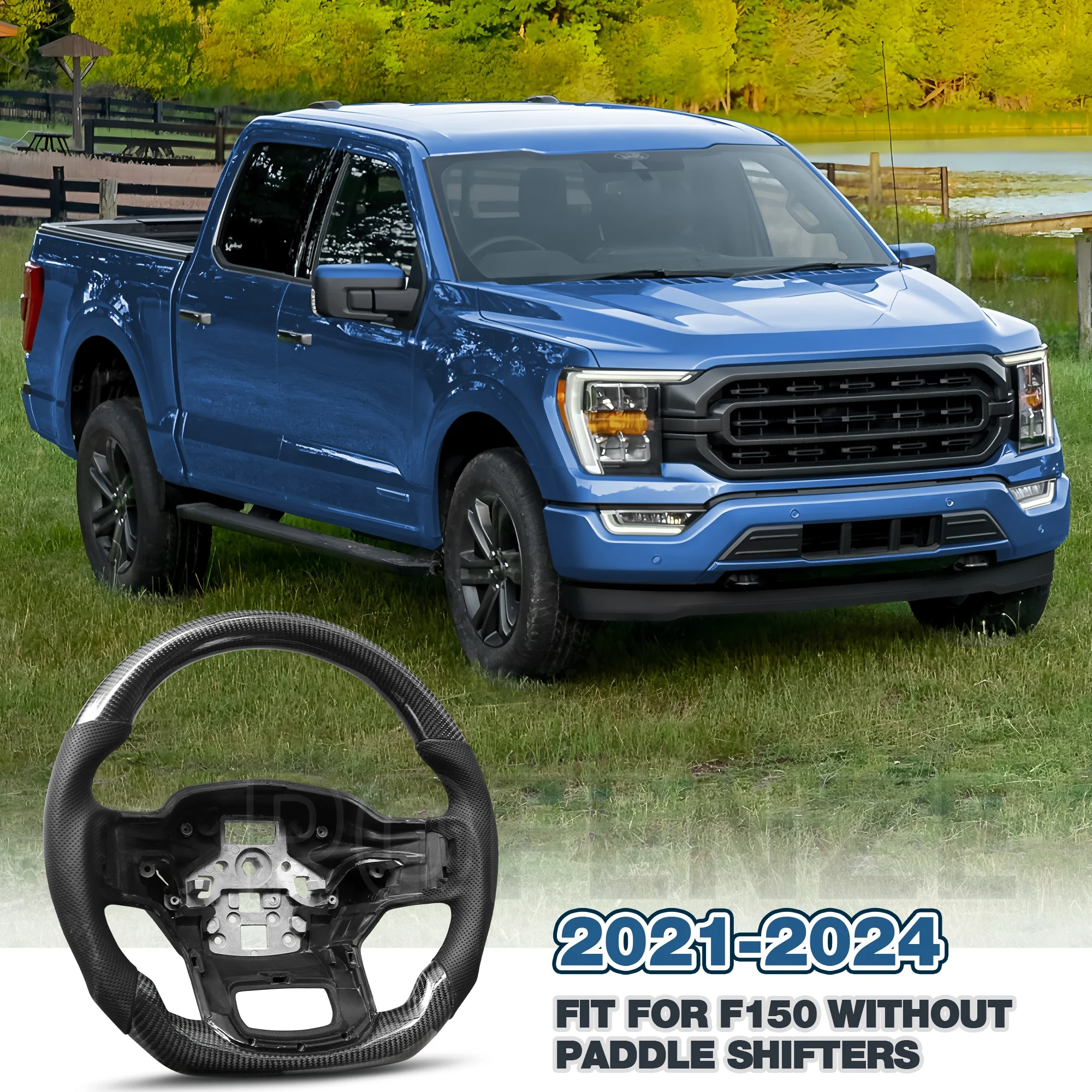 

Steering Wheel for F150 2021-2024 D-shaped Flat-bottom, Carbon Fiber Steering Wheel F250/F350/F450 2023-2024, Car Accessories