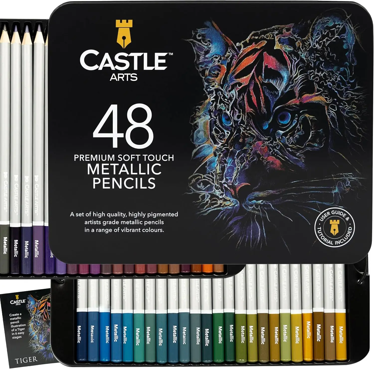 

48 Metallic Pencil Set with Wax Cores for Professional Artists in Tin Case