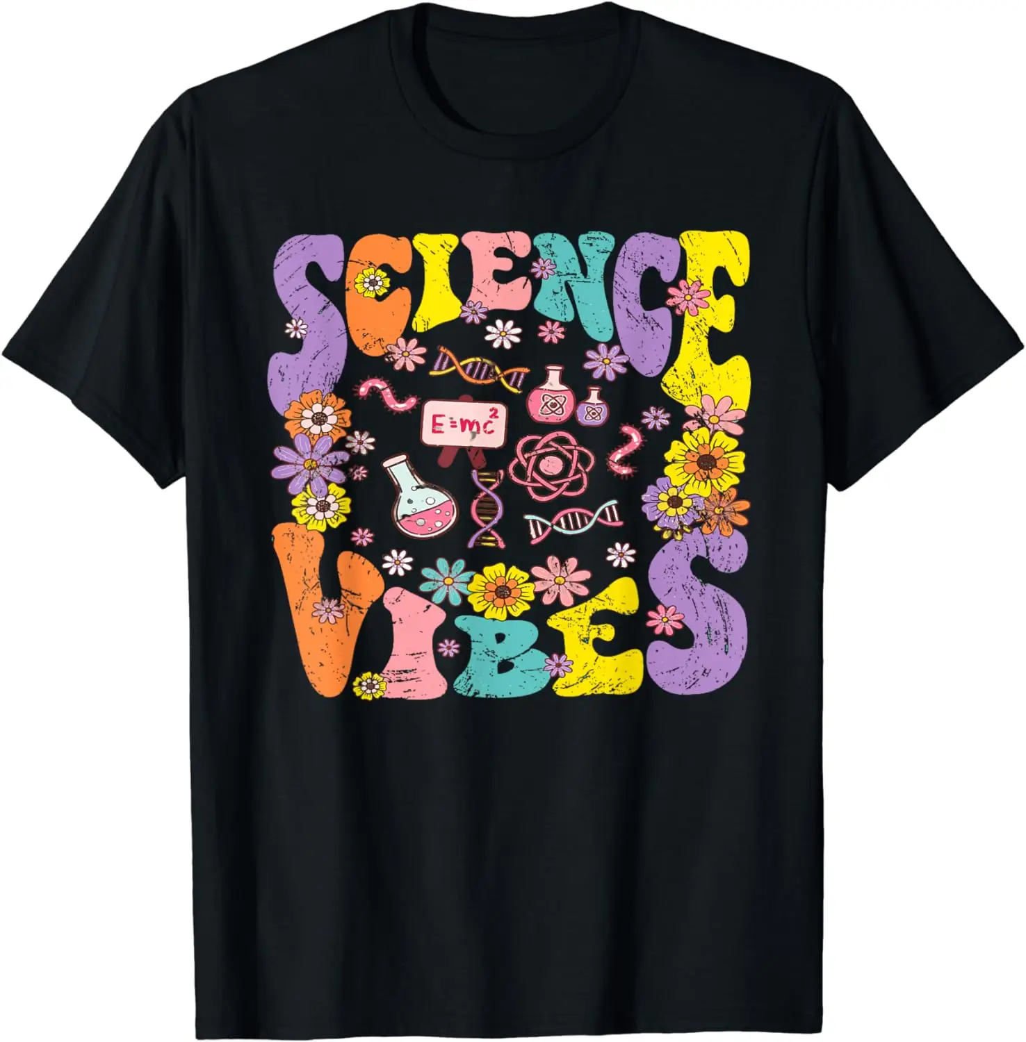 Colorful Science Vibes Retro 1st Day of Back To School Groovy Teacher T-Shirt for Men Women All Seasons Graphic T Shirts