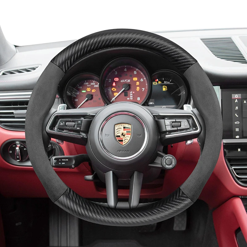 Coprivolante in Alcantara con motivo in fibra di carbonio, adatto per Porsche Carrera 996, Macan 957, Boxster 986, 718.
