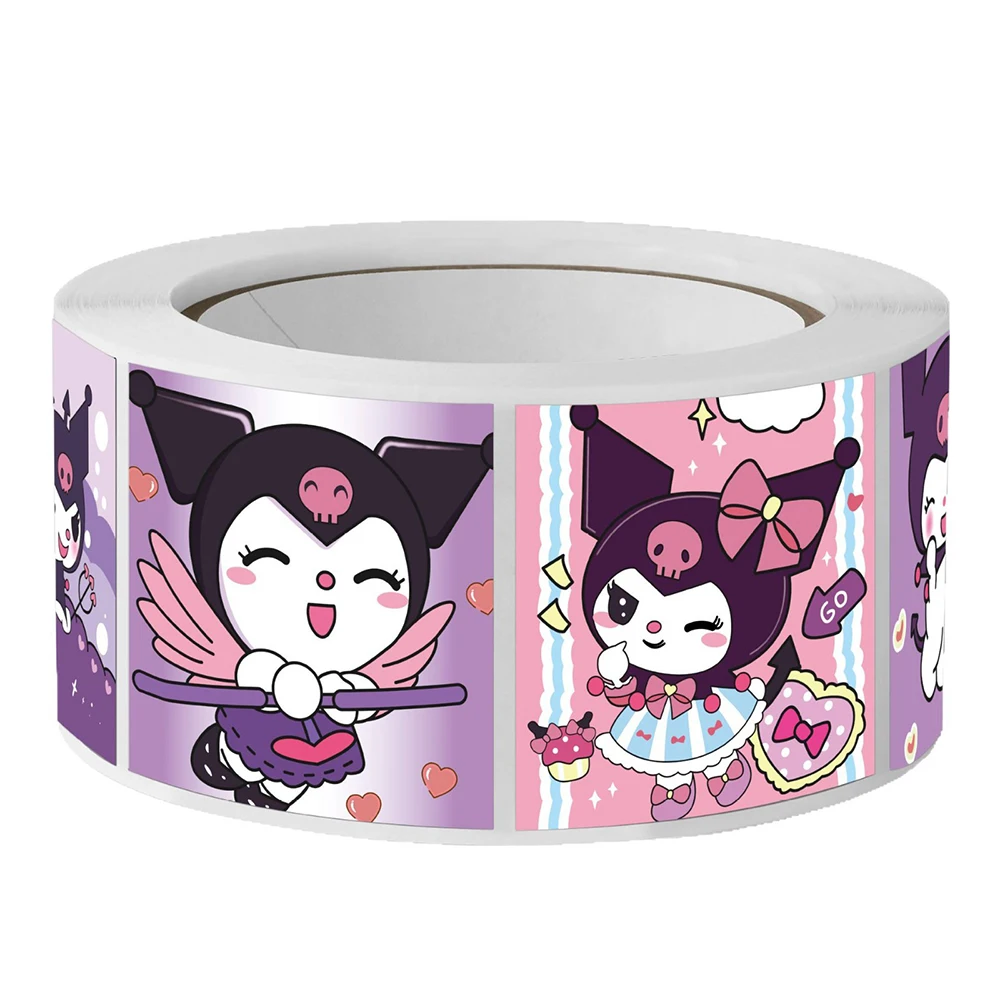 

500pcs/Roll Sanrio Cute Kuromi Sealing Stickers DIY PVC Laptop Phone Water Bottle Diary Decal Decoration Reward Sticker Gift Toy
